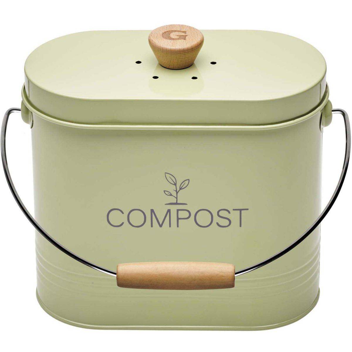 Guillouard - Composteur de cuisine ovale en métal avec filtre Vert pastel - 3 litres - Image 1