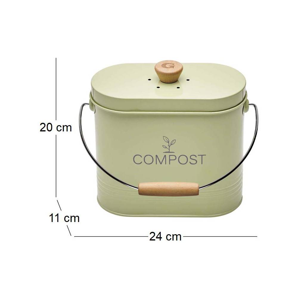 Guillouard - Composteur de cuisine ovale en métal avec filtre Vert pastel - 3 litres - Image 3