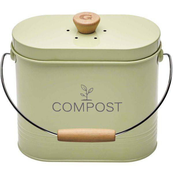 Guillouard - Composteur de cuisine ovale en métal avec filtre Vert pastel - 3 litres Guillouard