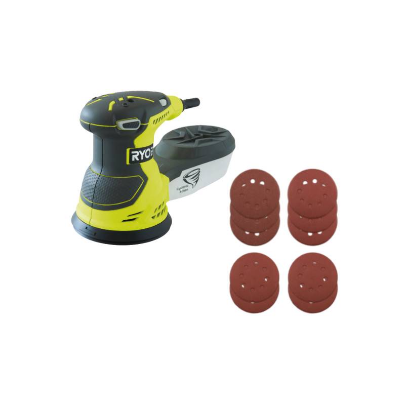 Ryobi - Pack RYOBI Ponceuse excentrique électrique ROS300 - 300W - 125mm - 10 Disques abrasifs - 125mm - Grain 100, 120, 240, 320 - Image 1