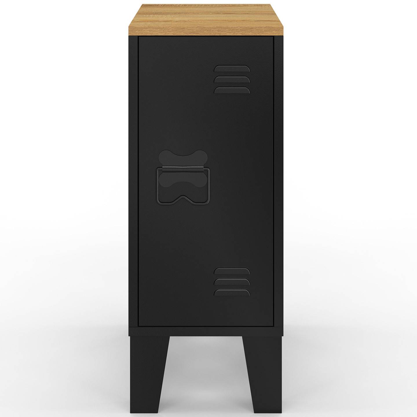 Lot de 2 tables de chevet étroites ESTER 1 porte métal noir plateau façon hêtre design industriel - Image 3