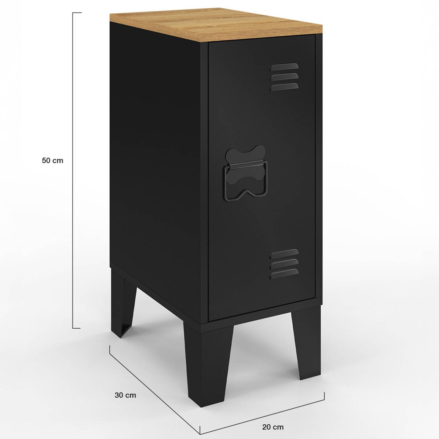 Lot de 2 tables de chevet étroites ESTER 1 porte métal noir plateau façon hêtre design industriel - Image 4