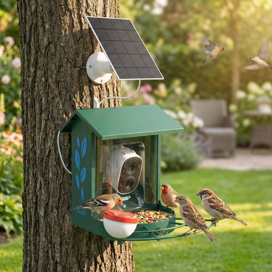 Mangeoire oiseaux intelligente caméra 2K solaire anti-écureuil acier 30x34x26cm vert - ComfortXL Outdoor Living - Image 4
