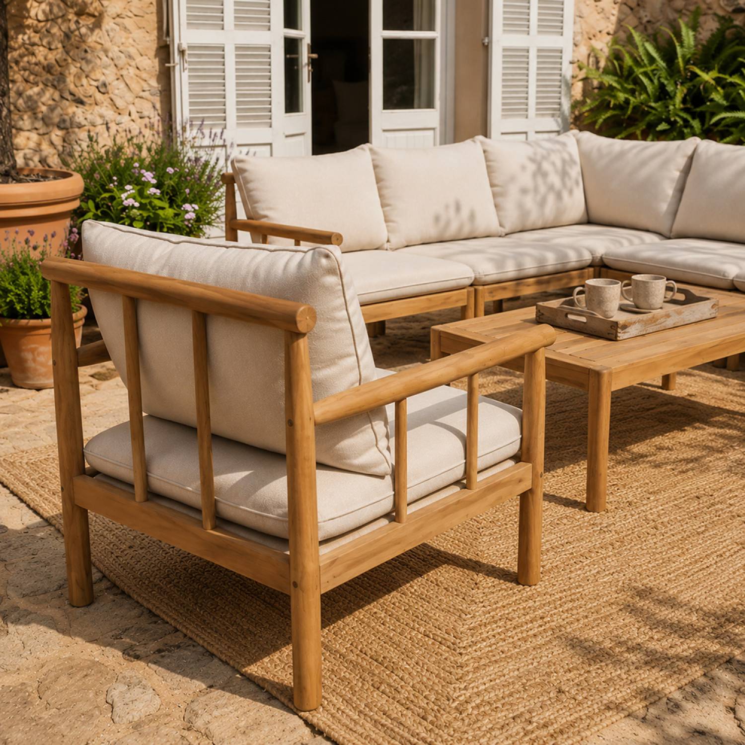 Salon de jardin 6 places en bois d’acacia certifié FSC PAKKRET - Image 5