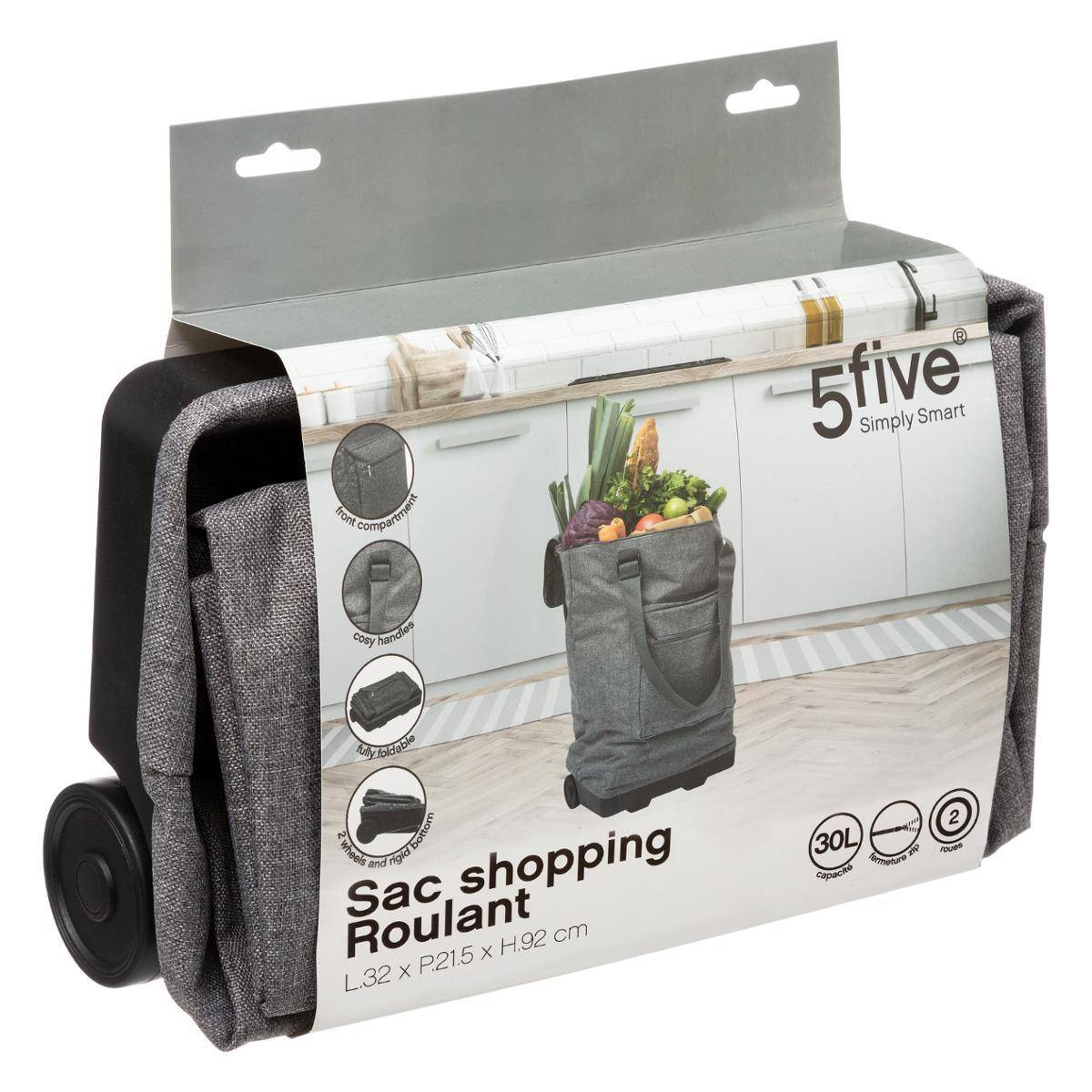 Sac de shopping avec 2 roulettes gris - 5five - Image 2