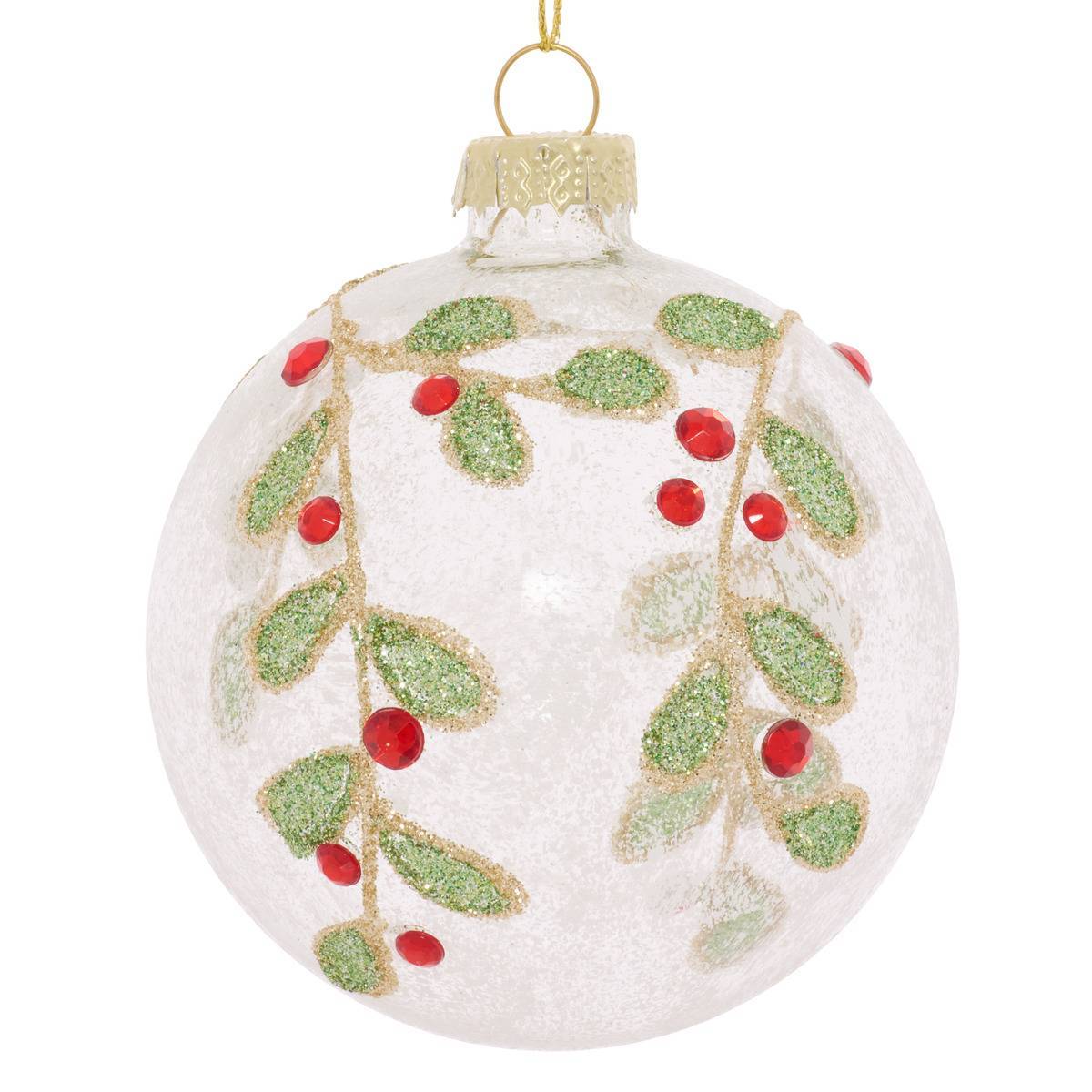 Feeric Christmas - Boule de Noël motif gui en verre transparente D. 80 mm - Feeric Lights & Christmas - Image 2