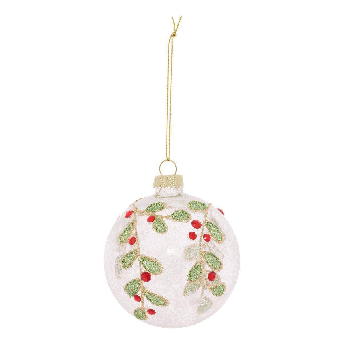 Feeric Christmas - Boule de Noël motif gui en verre transparente D. 80 mm - Feeric Lights & Christmas - Image 1