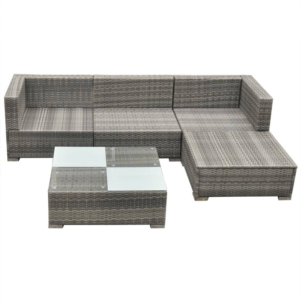 Helloshop26 - Salon de jardin meuble d'extérieur ensemble de mobilier 5 pièces avec coussins résine tressée gris - Image 4