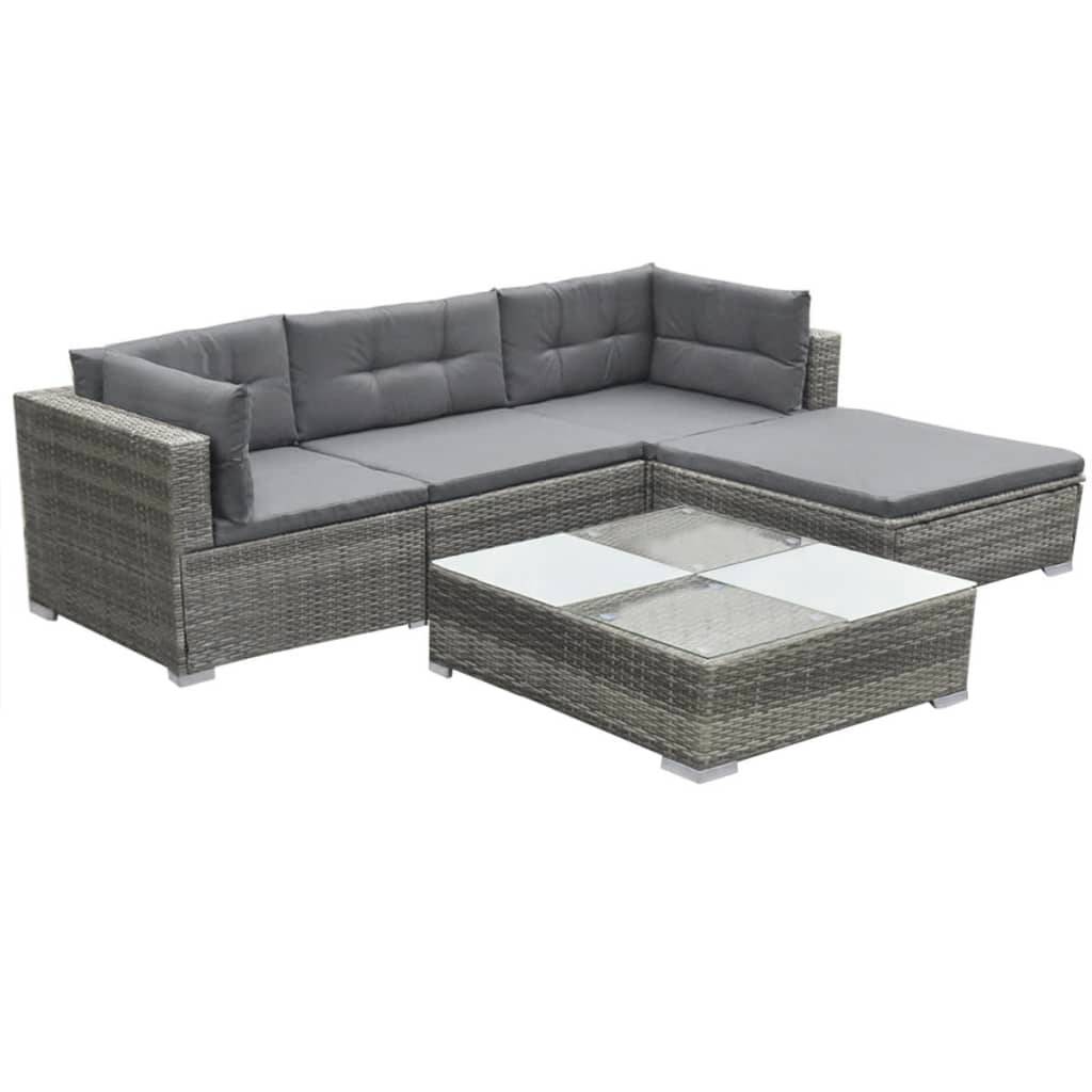 Helloshop26 - Salon de jardin meuble d'extérieur ensemble de mobilier 5 pièces avec coussins résine tressée gris - Image 1