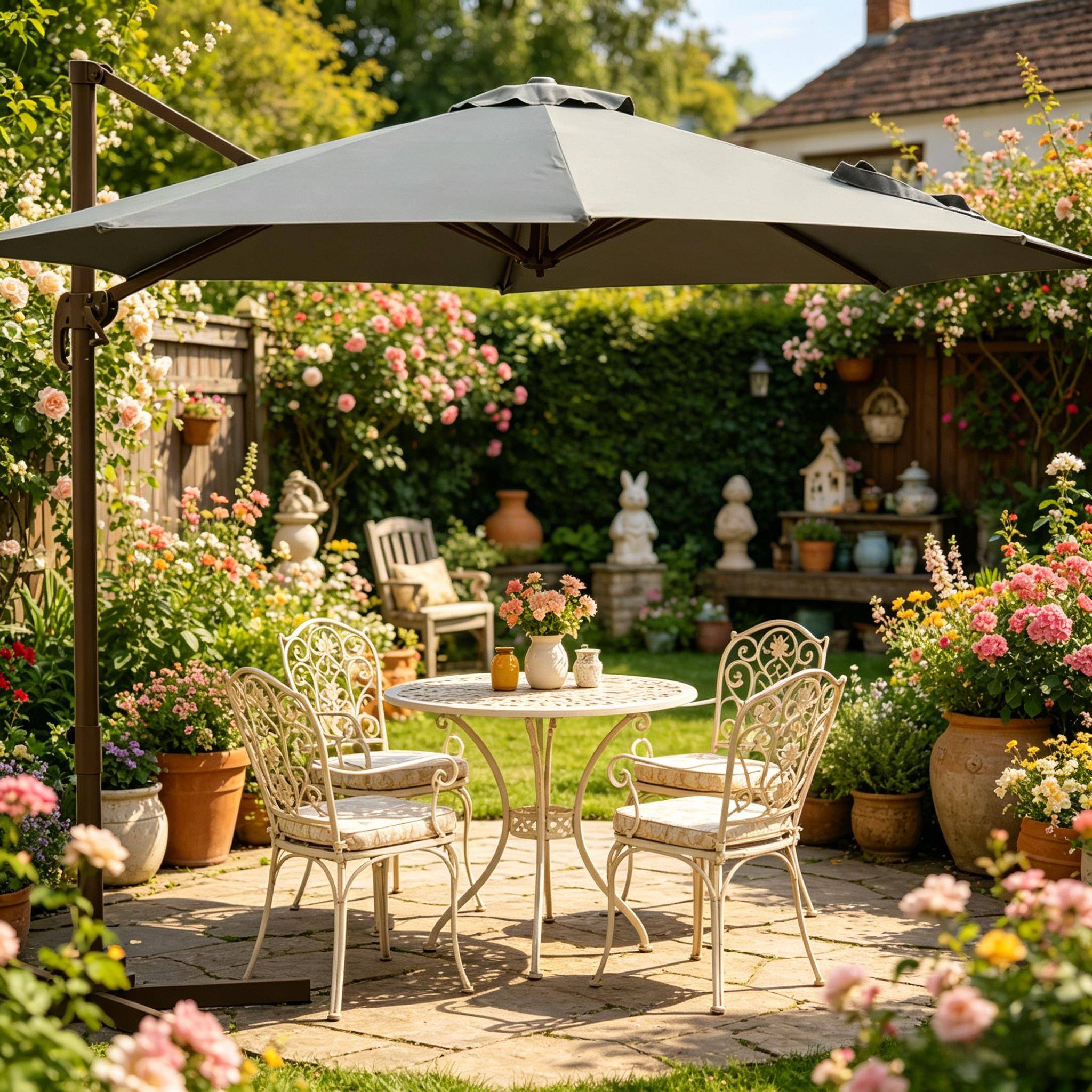 Parasol déporté octogonal aluminium terrasse rotatif inclinable Ø295cm gris foncé - ComfortXL Outdoor Living - Image 1