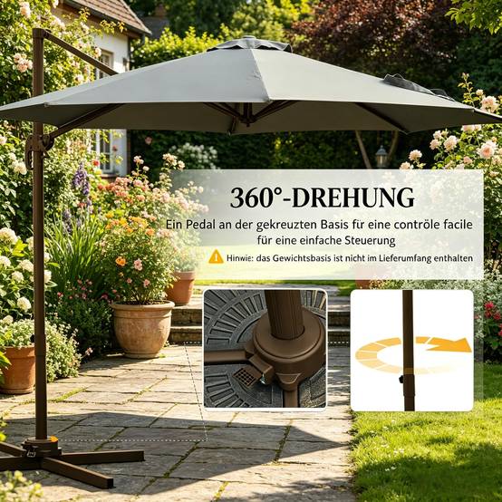 Parasol déporté octogonal aluminium terrasse rotatif inclinable Ø295cm gris foncé - ComfortXL Outdoor Living - Image 4