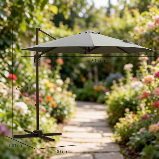 Parasol déporté octogonal aluminium terrasse rotatif inclinable Ø295cm gris foncé - ComfortXL Outdoor Living - Image 7