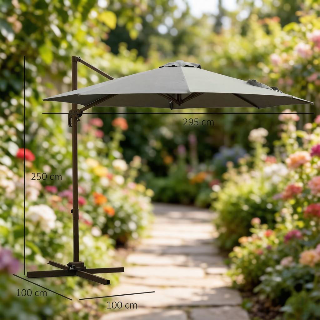 Parasol déporté octogonal aluminium terrasse rotatif inclinable Ø295cm gris foncé - ComfortXL Outdoor Living - Image 7