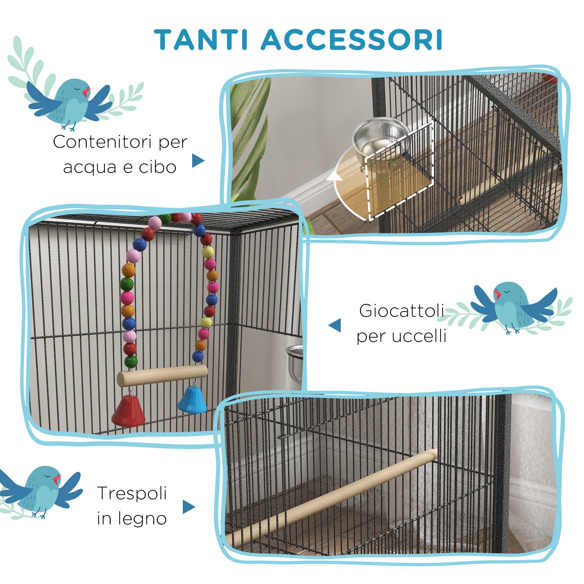 ComfortXL - Cage à oiseaux acier et PP grise 48 x 46 x 78 cm sur roulettes avec 5 portes - ComfortXL Outdoor Living - Image 7
