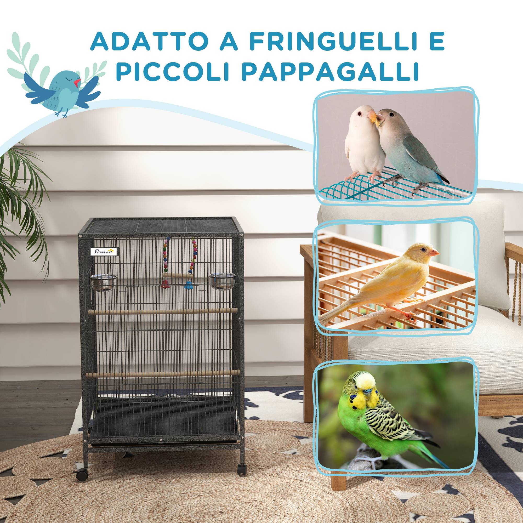 ComfortXL - Cage à oiseaux acier et PP grise 48 x 46 x 78 cm sur roulettes avec 5 portes - ComfortXL Outdoor Living - Image 10