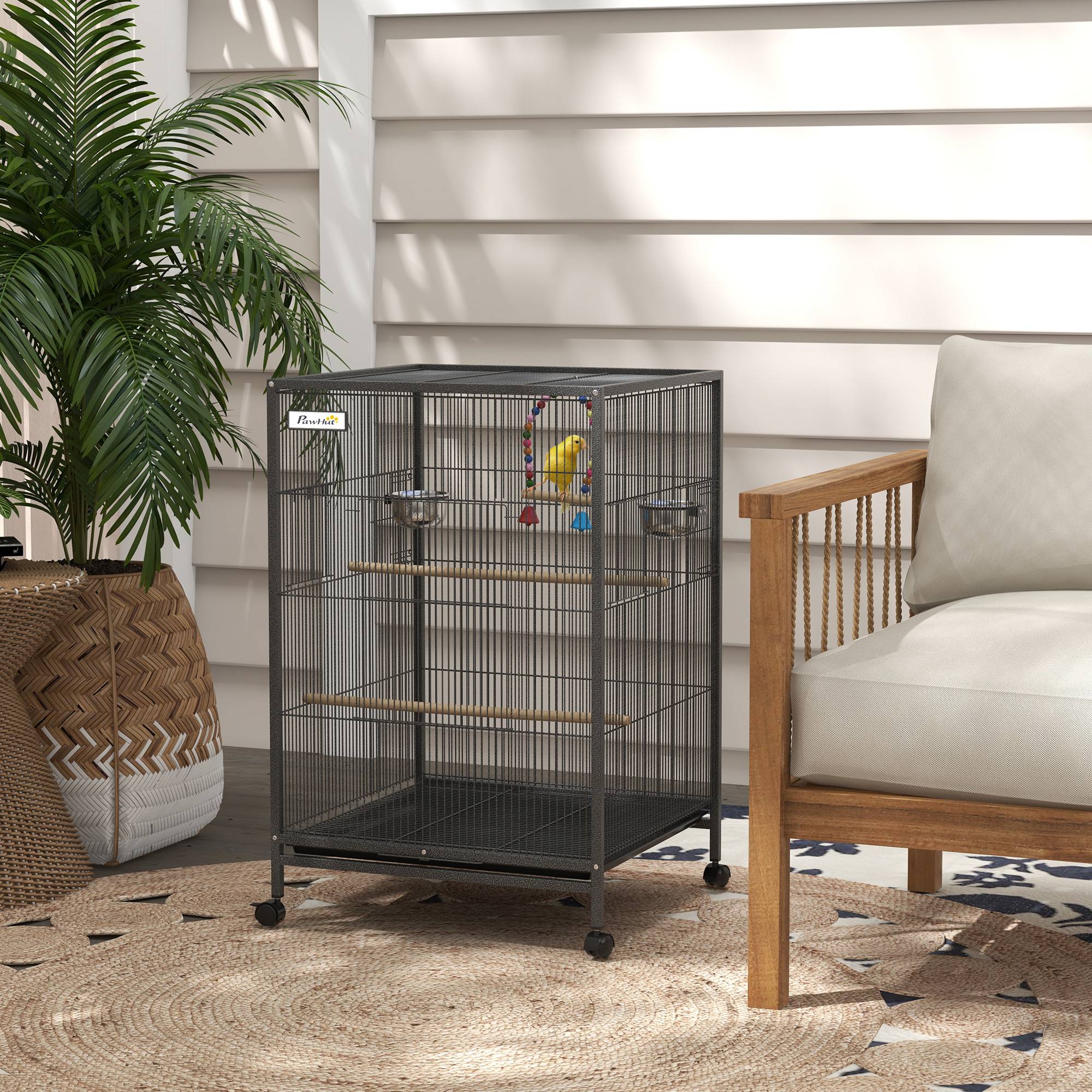 ComfortXL - Cage à oiseaux acier et PP grise 48 x 46 x 78 cm sur roulettes avec 5 portes - ComfortXL Outdoor Living - Image 4