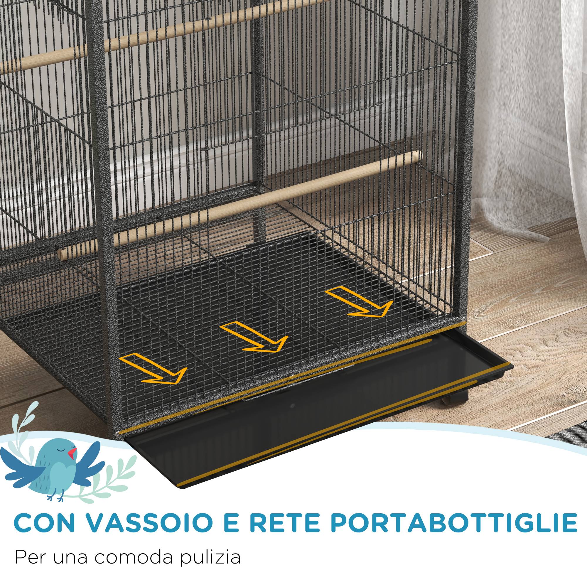 ComfortXL - Cage à oiseaux acier et PP grise 48 x 46 x 78 cm sur roulettes avec 5 portes - ComfortXL Outdoor Living - Image 8