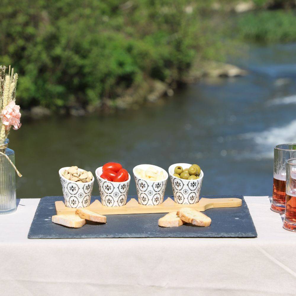 ~ Set apéritif tapas 4 verrines bambou céramique blanc et marron 34.5 x 8 cm Chemin de campagne - Image 2