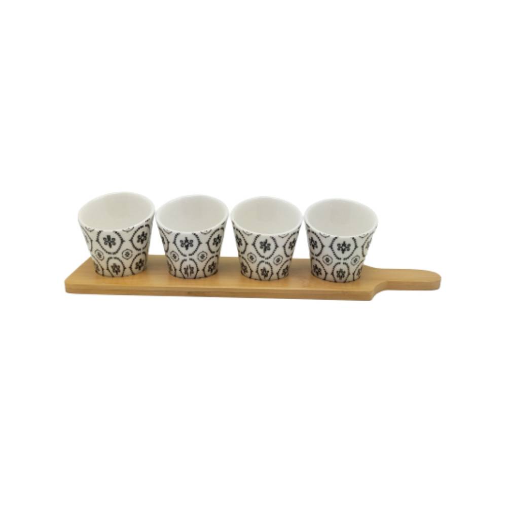 ~ Set apéritif tapas 4 verrines bambou céramique blanc et marron 34.5 x 8 cm Chemin de campagne - Image 1