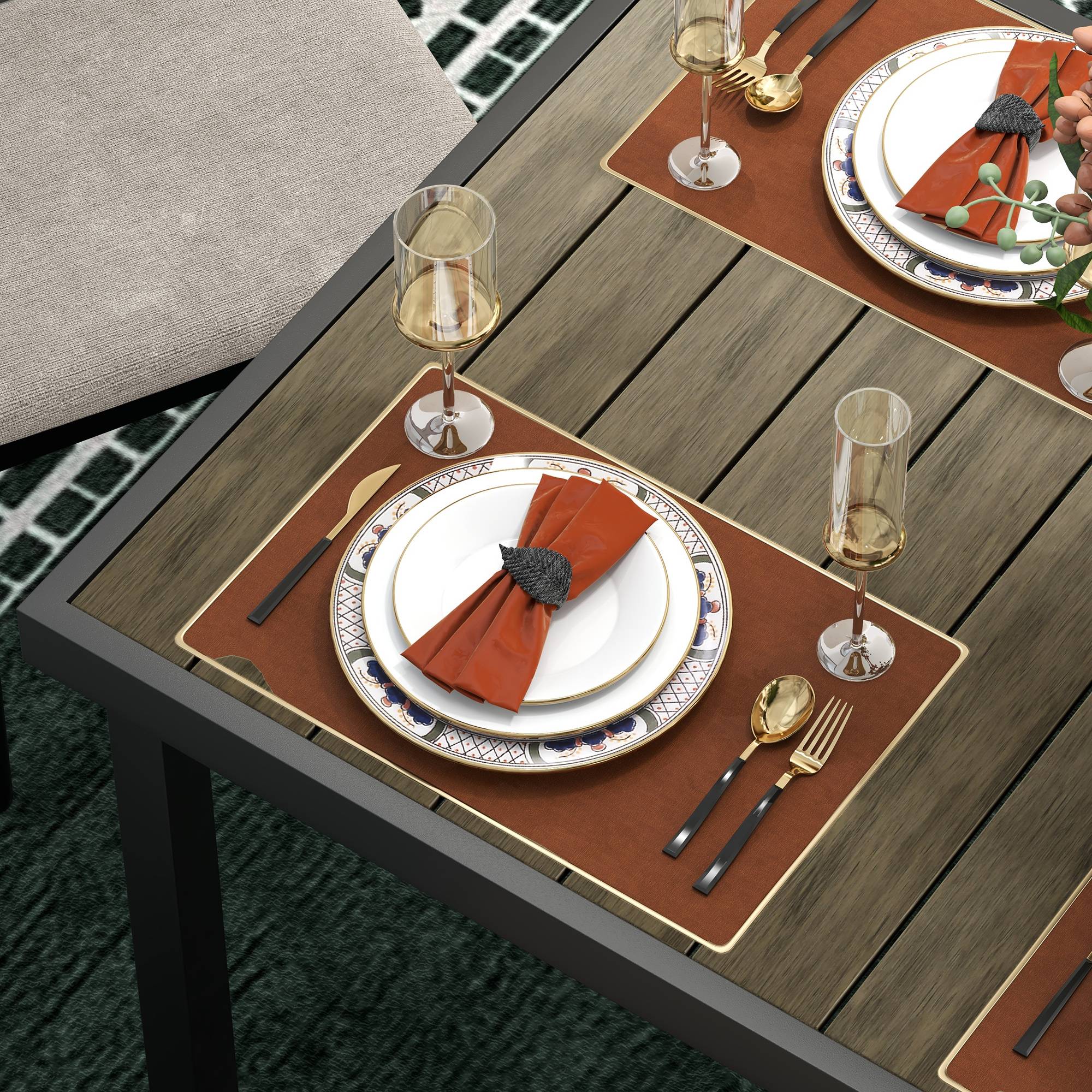 Table de jardin rectangulaire pour 8 personnes en aluminium table de salle à manger extétieur plateau PE à lattes - Image 9