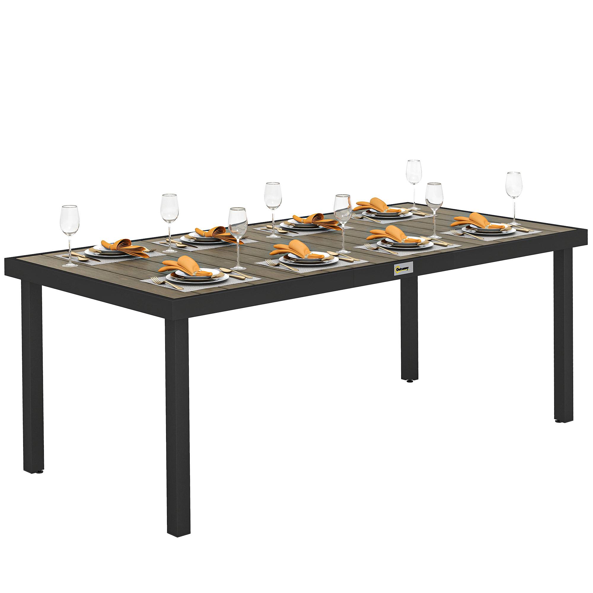 Table de jardin rectangulaire pour 8 personnes en aluminium table de salle à manger extétieur plateau PE à lattes - Image 1