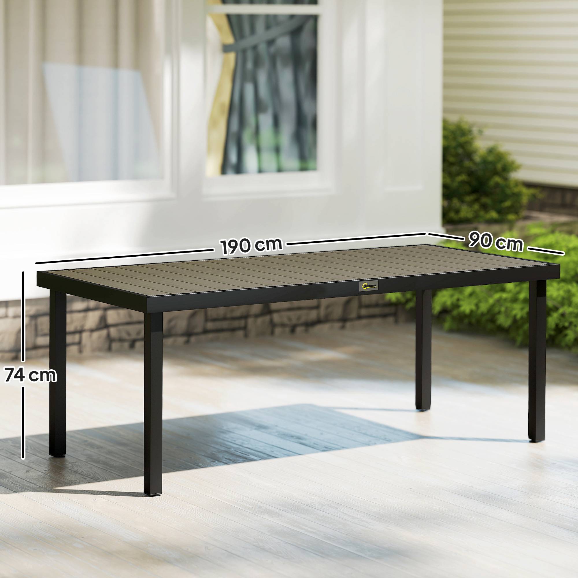 Table de jardin rectangulaire pour 8 personnes en aluminium table de salle à manger extétieur plateau PE à lattes - Image 5