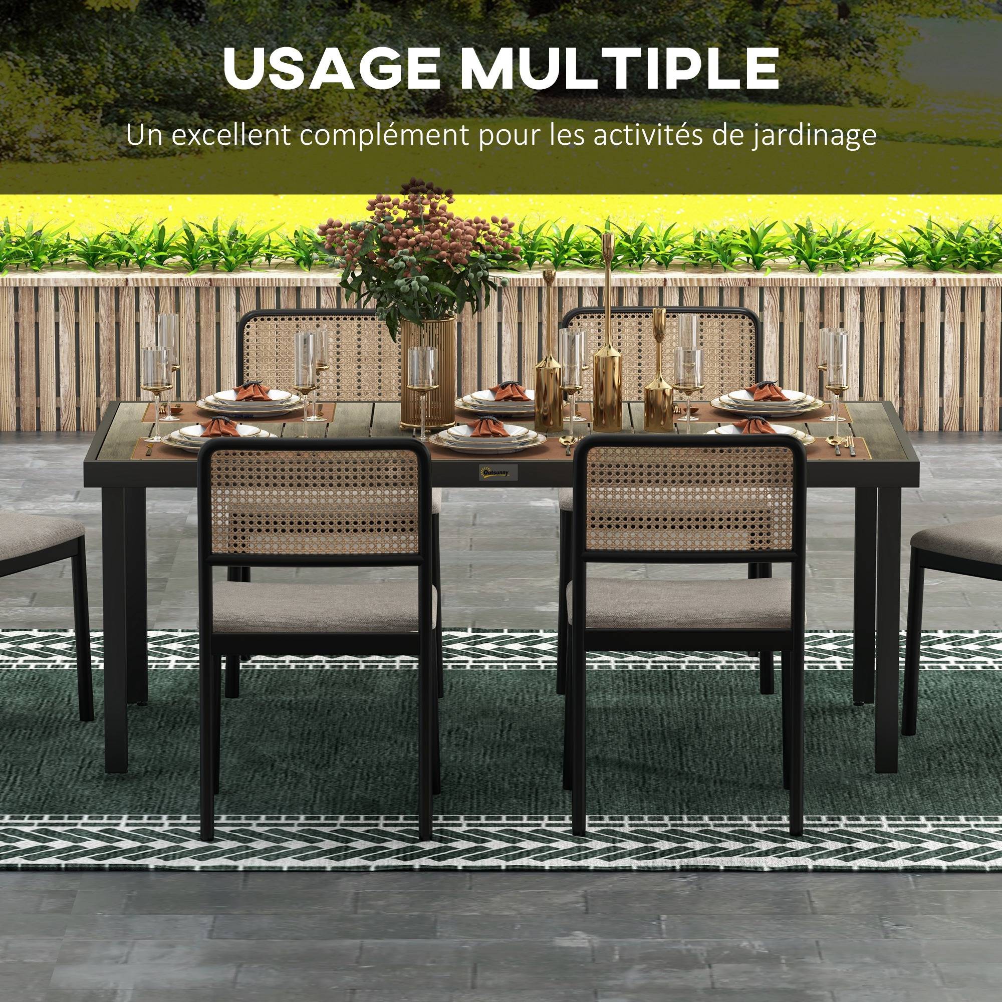 Table de jardin rectangulaire pour 8 personnes en aluminium table de salle à manger extétieur plateau PE à lattes - Image 8
