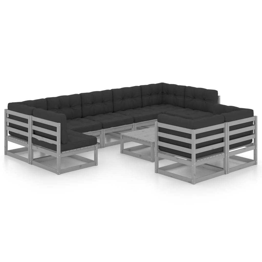 Helloshop26 - Salon de jardin meuble d'extérieur ensemble de mobilier 10 pièces avec coussins gris bois de pin massif - Image 1