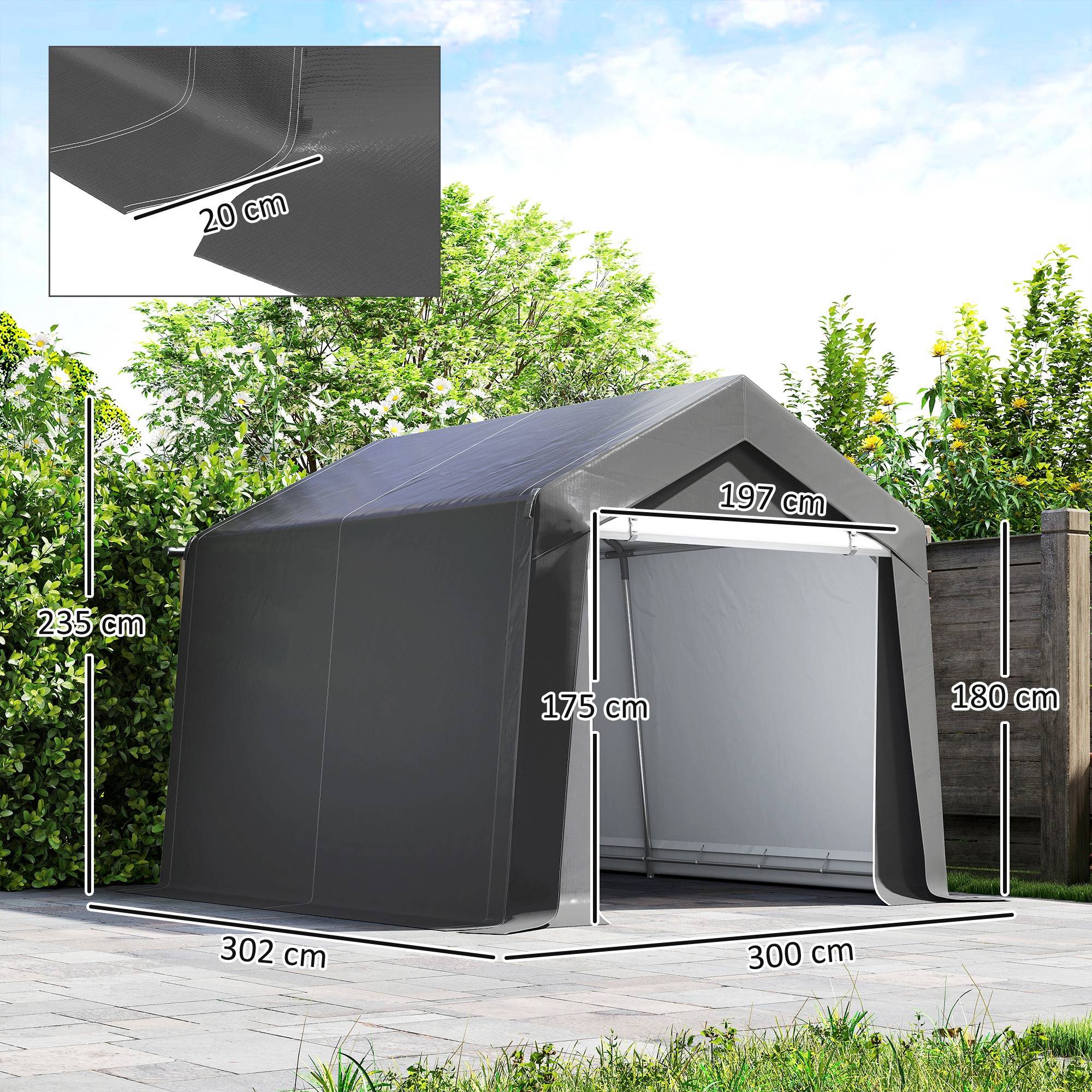 ComfortXL - Garage tente PE 3 x 3 m gris foncé abri extérieur étanche pour moto et matériel - ComfortXL Outdoor Living - Image 5