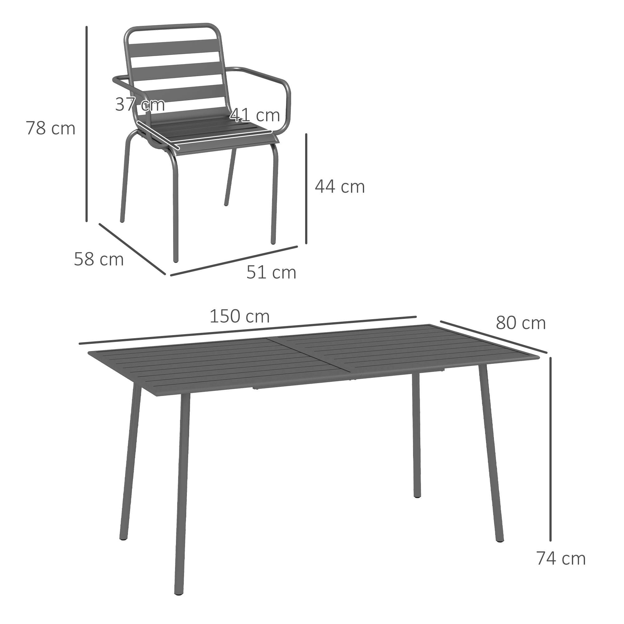 Outsunny - Salon de jardin 6 places 7 pièces - table à manger 6 chaises empilables - acier thermolaqué gris - Outsunny - Image 3