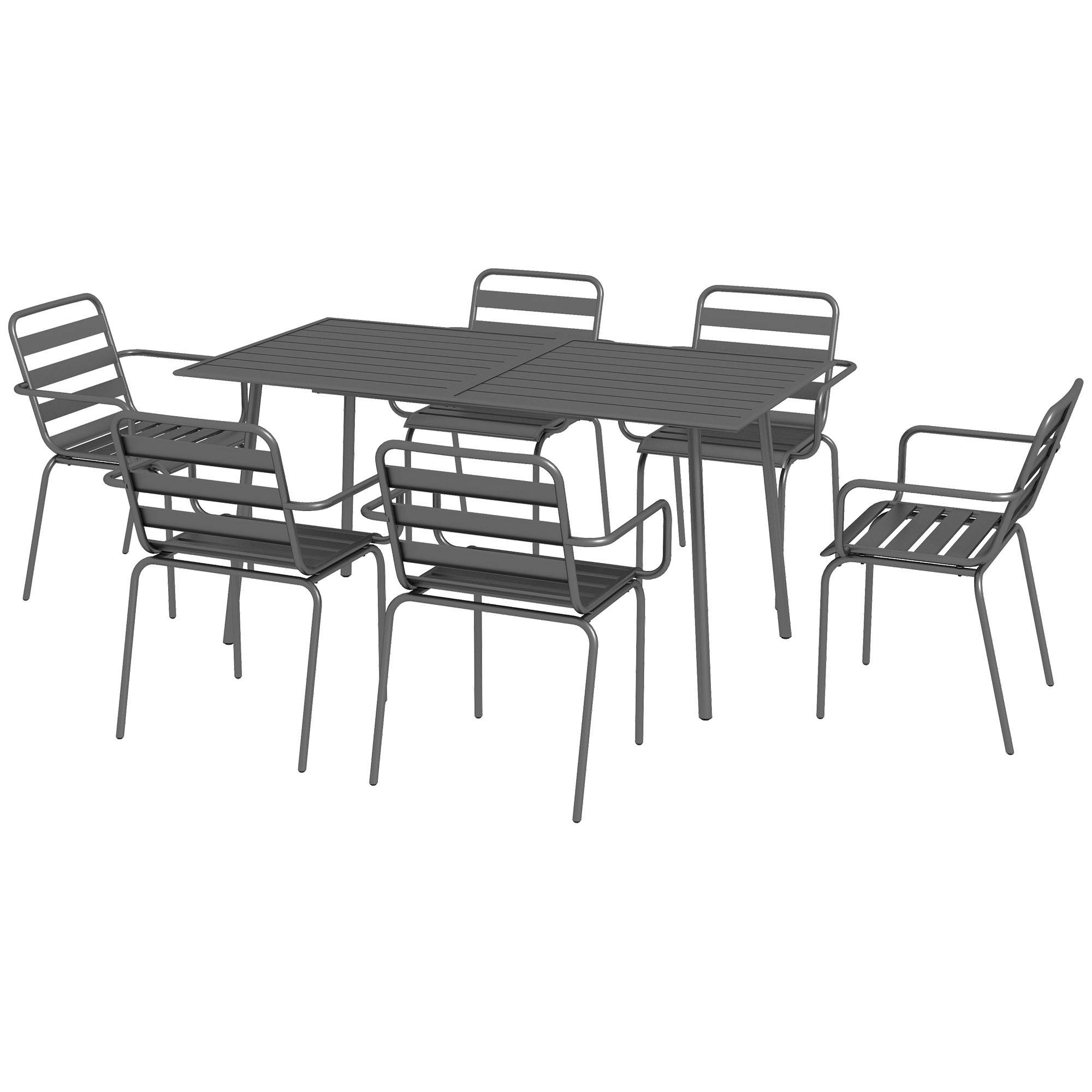 Outsunny - Salon de jardin 6 places 7 pièces - table à manger 6 chaises empilables - acier thermolaqué gris - Outsunny - Image 1