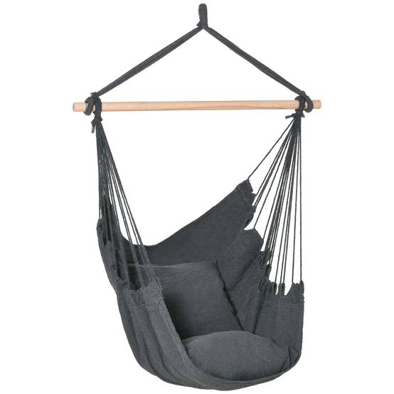 Chaise hamac coton patio fauteuil suspendu 2 coussins 100x130cm gris - ComfortXL Outdoor Living - Image 1