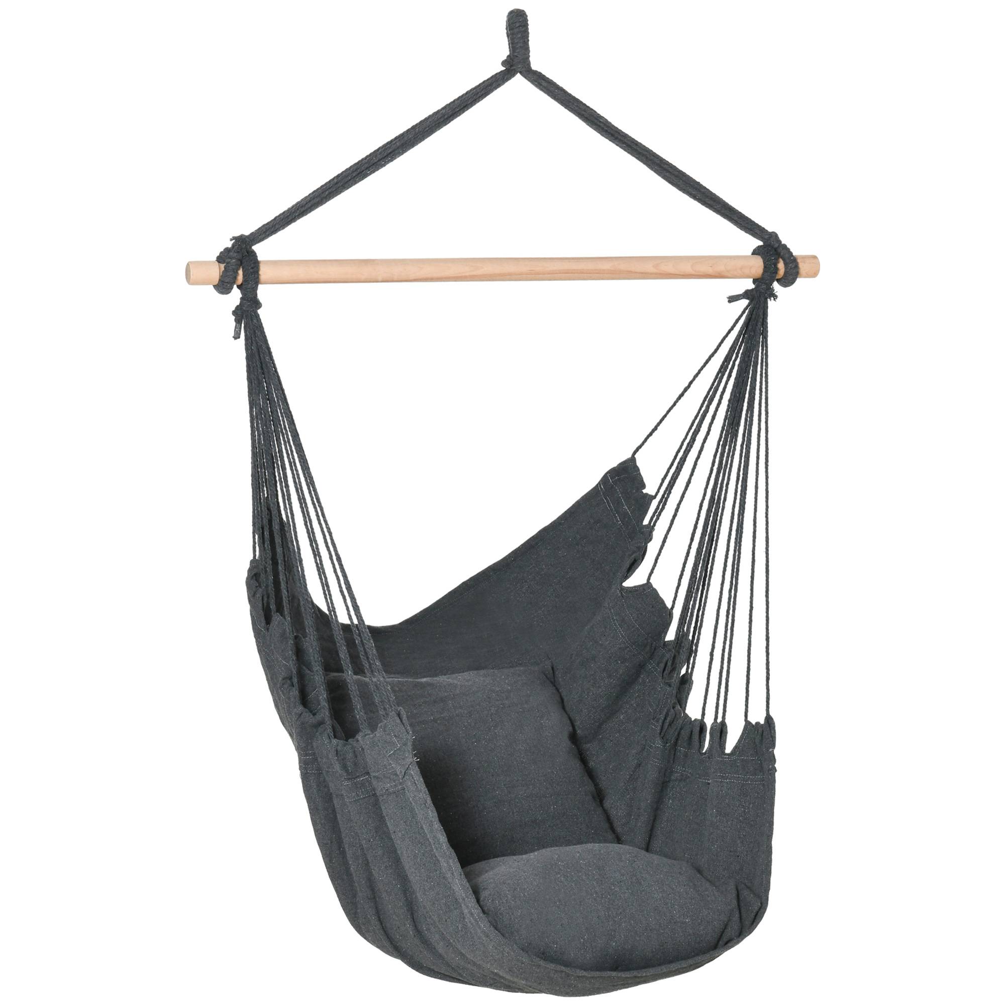 Chaise hamac coton patio fauteuil suspendu 2 coussins 100x130cm gris - ComfortXL Outdoor Living - Image 1