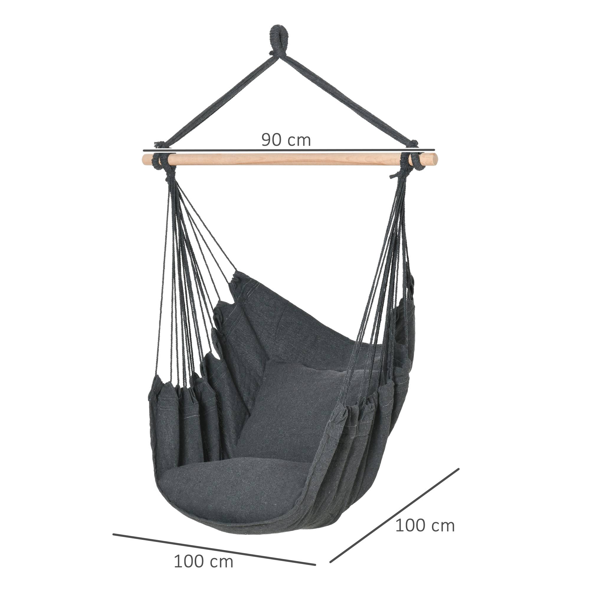 Chaise hamac coton patio fauteuil suspendu 2 coussins 100x130cm gris - ComfortXL Outdoor Living - Image 5
