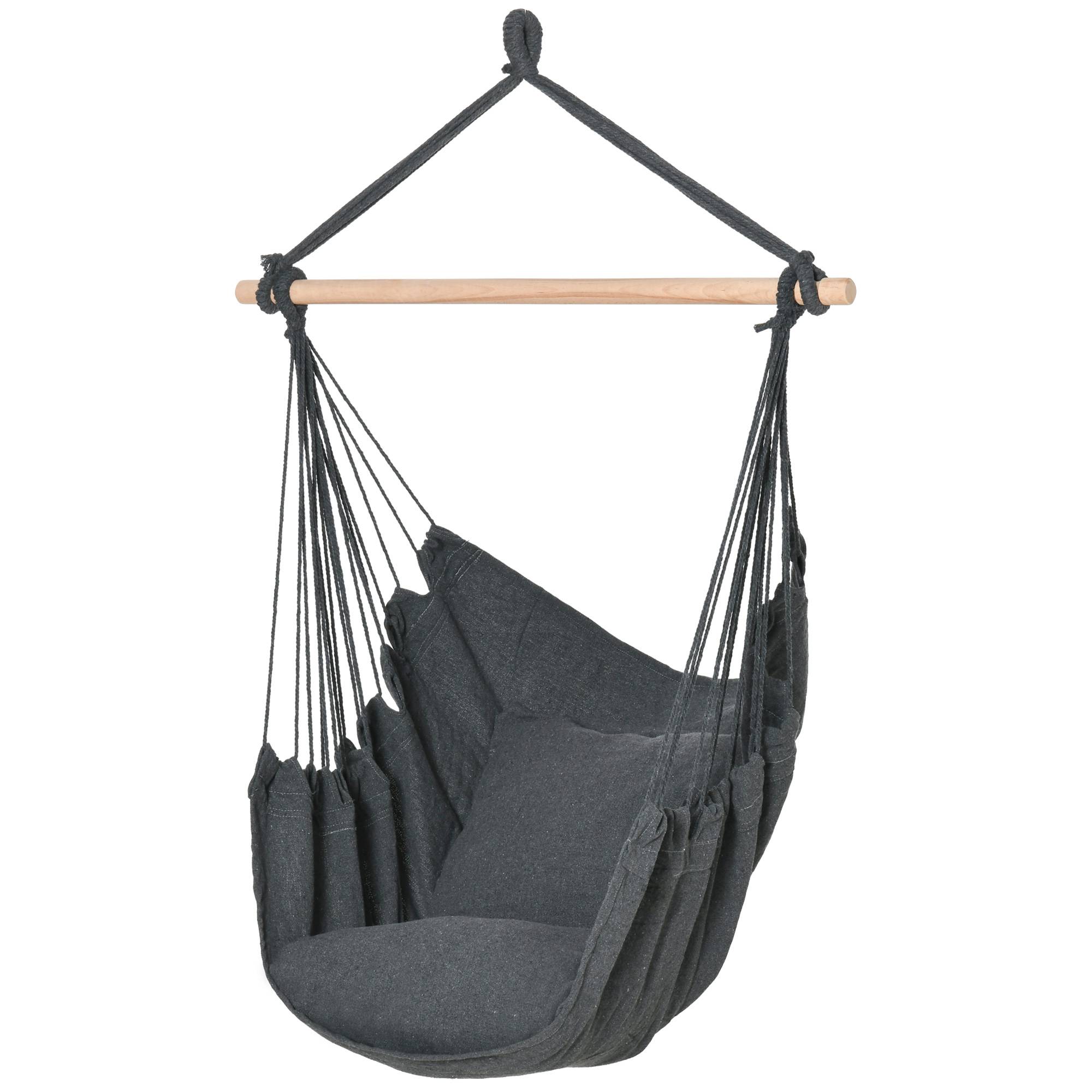 Chaise hamac coton patio fauteuil suspendu 2 coussins 100x130cm gris - ComfortXL Outdoor Living - Image 2