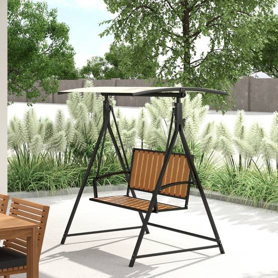 Balancelle Hollywood 2 places, avec pare-soleil réglable, résistante aux intempéries, pour jardin et terrasse, noire - Image 2