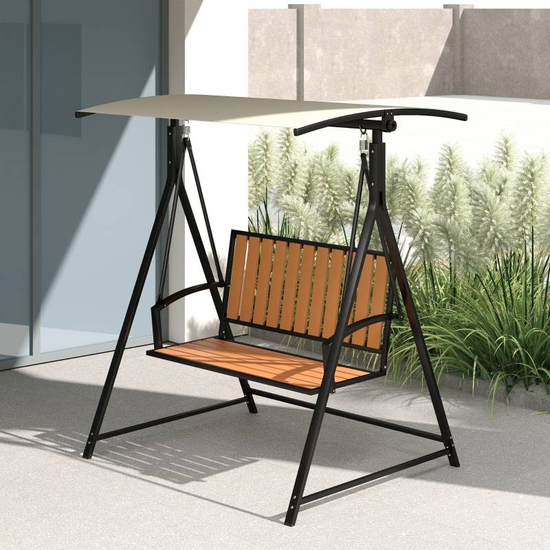 Balancelle Hollywood 2 places, avec pare-soleil réglable, résistante aux intempéries, pour jardin et terrasse, noire - Image 5