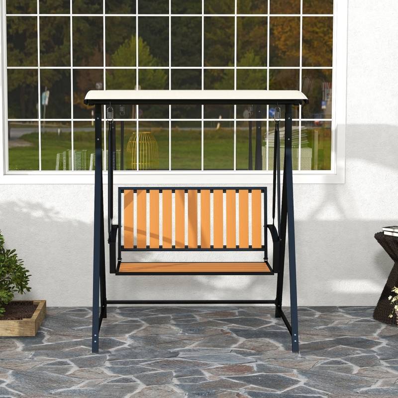 Balancelle Hollywood 2 places, avec pare-soleil réglable, résistante aux intempéries, pour jardin et terrasse, noire - Image 6