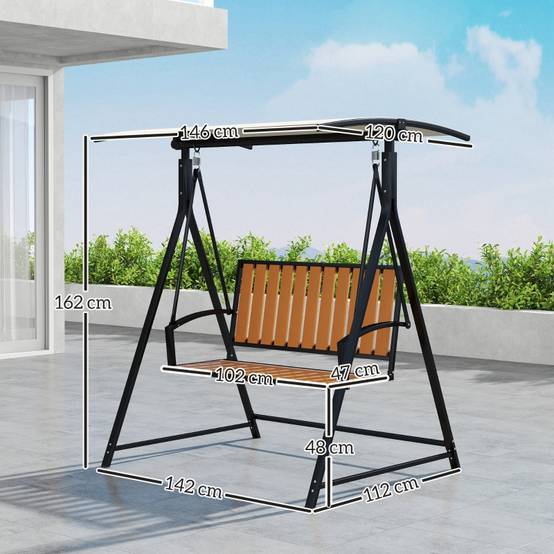Balancelle Hollywood 2 places, avec pare-soleil réglable, résistante aux intempéries, pour jardin et terrasse, noire - Image 3