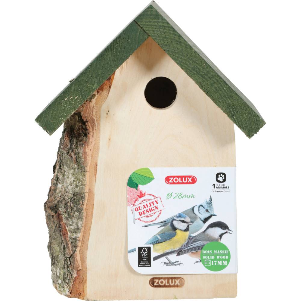 Zolux - zolux - Nichoir en bois massif entrée ø28 mm pour oiseaux mésange - Image 1