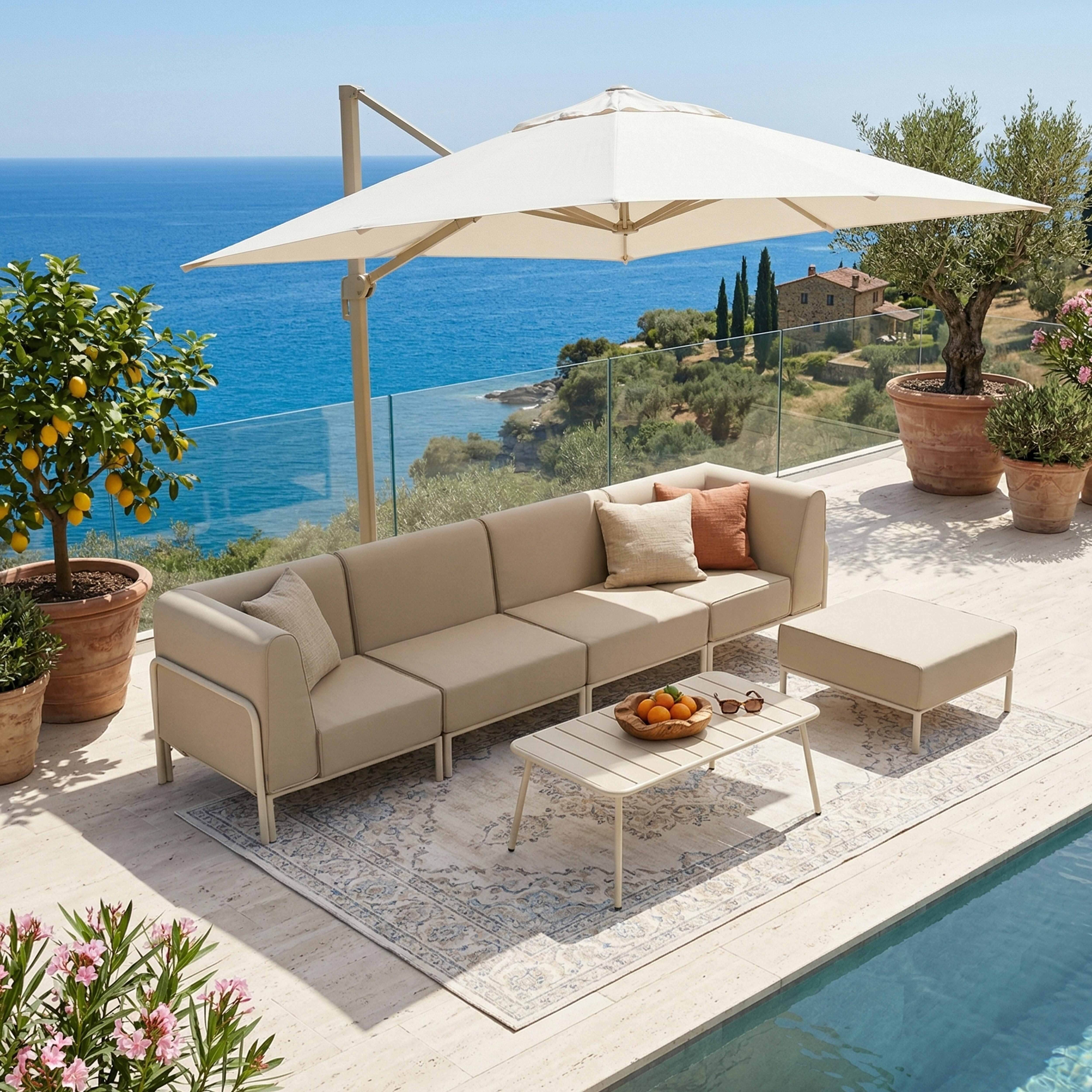 Oviala - Salon de jardin bas modulable uni 5 places beige Patio - Oviala - Image 2