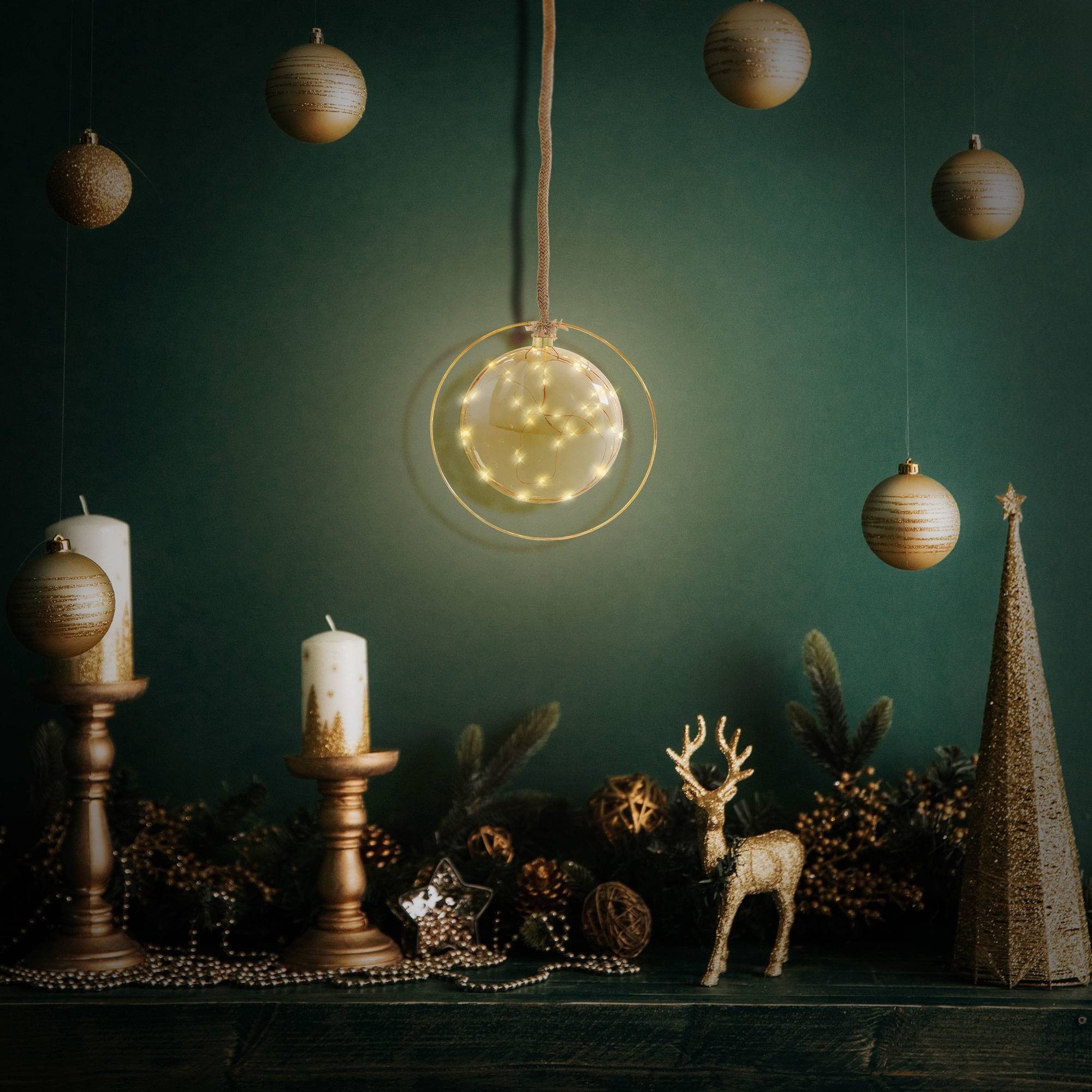 Ecd-Germany - Boule de Noël suspendue avec LED décoration de Noël en verre doré Ø15 cm - Image 7