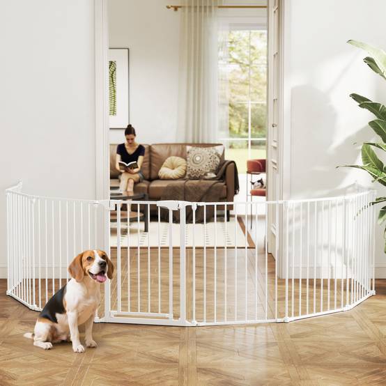 Barrière pliable pour chien, clôture pour animaux de compagnie à 8 panneaux, barrière à double verrouillage pour escaliers et couloirs, blanche - Image 4