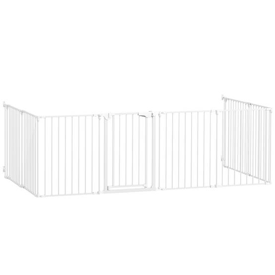 Barrière pliable pour chien, clôture pour animaux de compagnie à 8 panneaux, barrière à double verrouillage pour escaliers et couloirs, blanche - Image 2