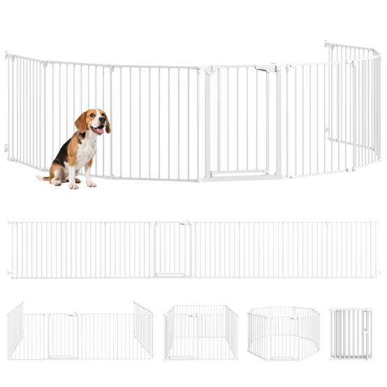 Barrière pliable pour chien, clôture pour animaux de compagnie à 8 panneaux, barrière à double verrouillage pour escaliers et couloirs, blanche - Image 1
