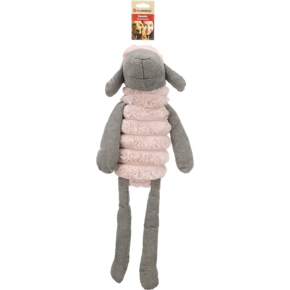 Jouet peluche Ribola Mouton assis Taille L 65 cm Rose et Gris pour Chien - Image 4