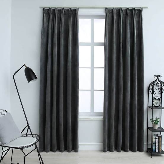 Rideaux occultants - Panneaux de rideau et crochet 2pcs Velours Anthracite 140x245cm - Image 2