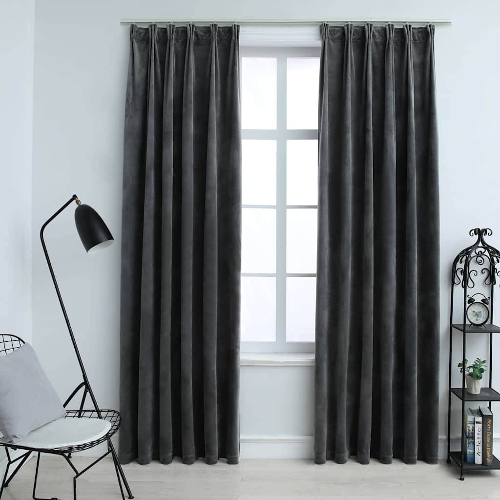 Rideaux occultants - Panneaux de rideau et crochet 2pcs Velours Anthracite 140x245cm - Image 2