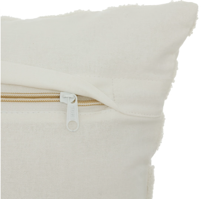 Coussin décoratif Blanc et Ocre motifs brodés et en relief 40 x 40 cm - Image 4