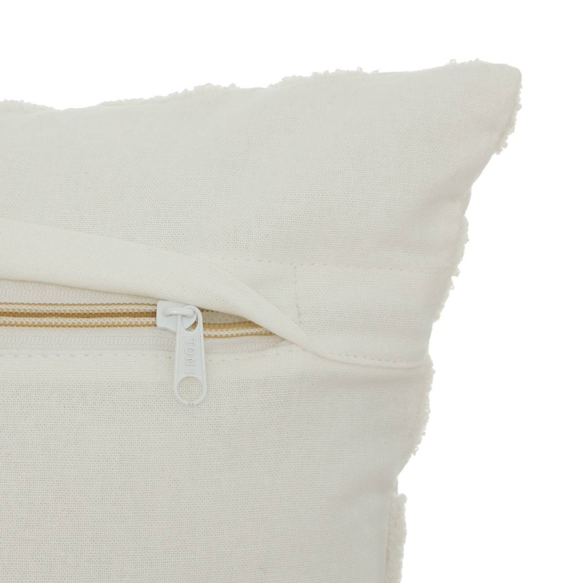 Coussin décoratif Blanc et Ocre motifs brodés et en relief 40 x 40 cm - Image 3